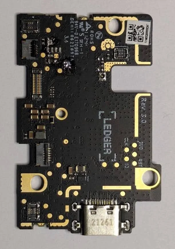 Parte frontal da placa de circuito impresso (PCB) da Ledger Flex