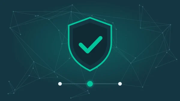 Ilustração de escudo com marca de verificação sobre uma rede de conexões, representando a cadeia de suprimentos da KriptoBR como revenda oficial Trezor